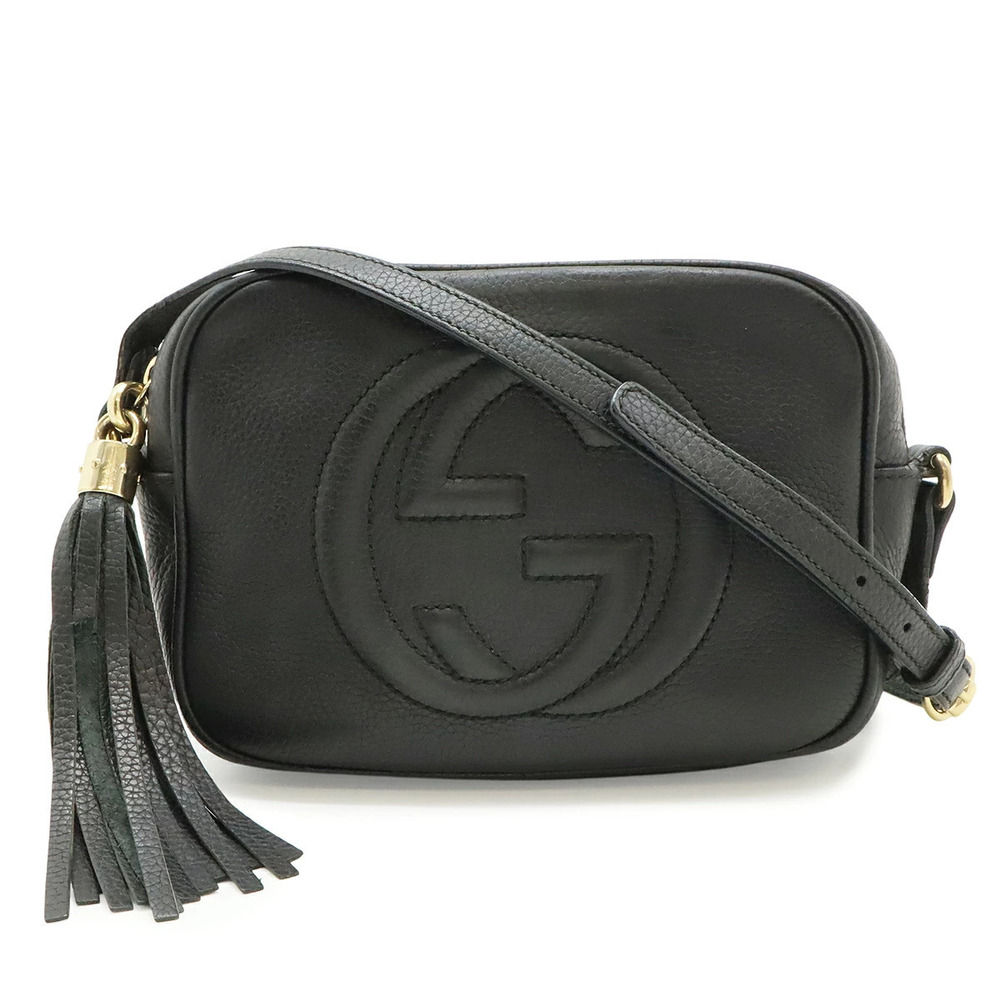 Gucci Soho Disco Tassel Fringe Crossbody Bag Leather Black